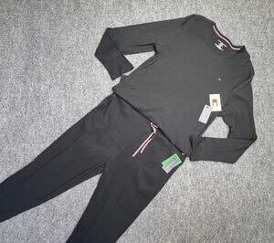 Tommy Hilfiger Mens XL Pajama Set Black Ribbed Lounge Shirt Joggers NWT $79 MSRP
